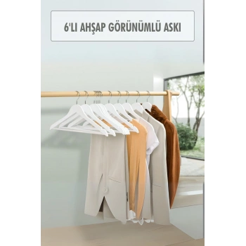 6?lı Ahşap Görünümlü Askı Beyaz 44 cm