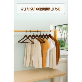 6?lı Ahşap Görünümlü Askı Kahve 44 cm