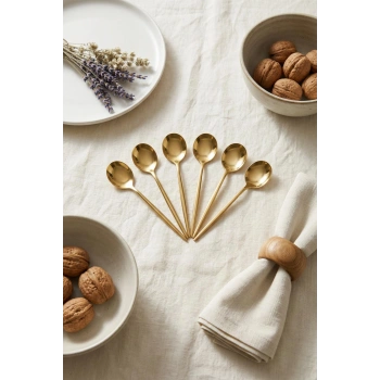 6lı Lüks Gold Paslanmaz Çelik Çay Kaşığı Seti (13 cm)