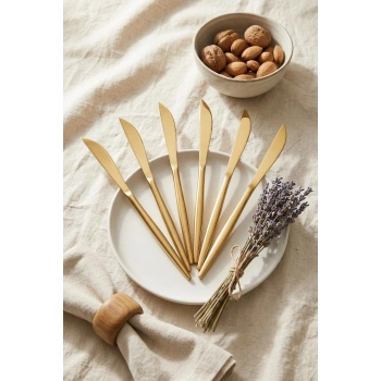6lı Lüks Gold Paslanmaz Çelik Yemek Bıçağı Seti (21 cm)