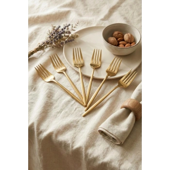 6lı Lüks Gold Paslanmaz Çelik Yemek Çatalı Seti (21 cm)
