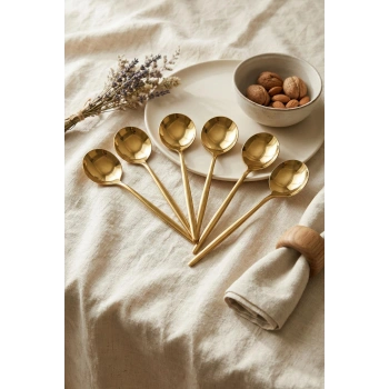 6lı Lüks Gold Paslanmaz Çelik Yemek Kaşığı Seti (21 cm)