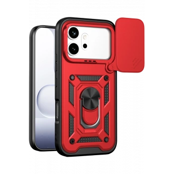Huawei Honor 600 Pars Lens Yüzüklü Silikon - Kırmızı