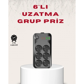 6’lı Grup Priz Termal Korumalı Usb Type-c Çoklu Priz 2 Metre Kablo