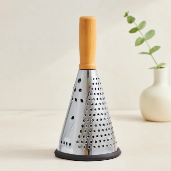 8 Ahşap & Bambu Saplı Çelik Rende (Silikon Taban, 3 Bölümlü)