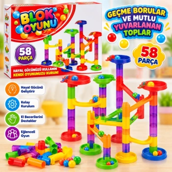 8009 BLOK OYUNU 58 PARÇA EĞİTİCİ OYUNCAK BORULAR