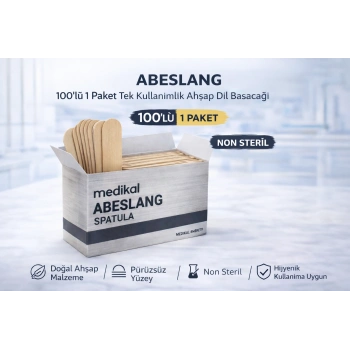 Abeslang 100lü 1 Paket Tek Kullanımlık Ahşap Dil Basacağı Medikal Spatula