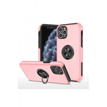Apple iPhone 11 Pro Max Uyumlu Kılıf Elit Yüzüklü Kapak - Pembe
