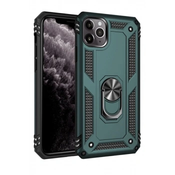 Apple iPhone 11 Pro Max Uyumlu Kılıf Sofya Yüzüklü Silikon Kapak - Yeşil
