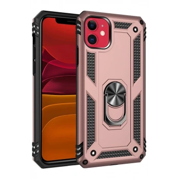 Apple iPhone 11 Uyumlu Kılıf Sofya Yüzüklü Silikon Kapak - Rose