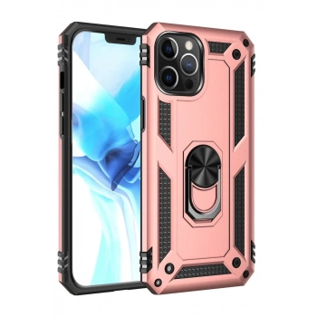 Apple iPhone 12 Pro Max Uyumlu Kılıf Sofya Yüzüklü Silikon Kapak - Rose