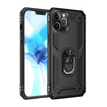 Apple iPhone 12 Pro Max Uyumlu Kılıf Sofya Yüzüklü Silikon Kapak - Siyah