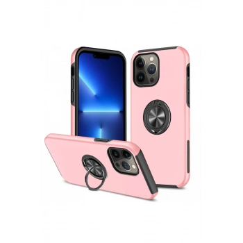 Apple iPhone 13 Pro Max Uyumlu Kılıf Elit Yüzüklü Kapak - Pembe