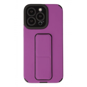 Apple iPhone 13 Pro Max Uyumlu Kılıf Mega Standlı Silikon - Mor