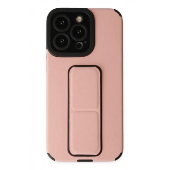 Apple iPhone 13 Pro Max Uyumlu Kılıf Mega Standlı Silikon - Pudra
