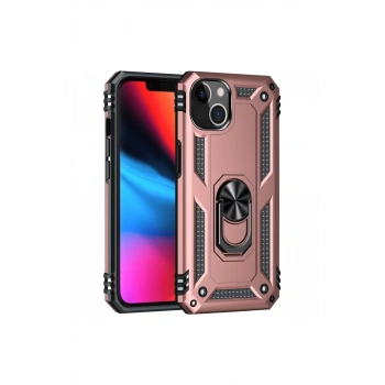 Apple iPhone 14 Plus Uyumlu Kılıf Sofya Yüzüklü Silikon Kapak - Rose