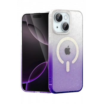 Apple iPhone 15 Plus Uyumlu Pummel Shiny Magsafe Kapak - Mor