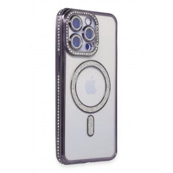 Apple iPhone 15 Pro Max Uyumlu Kılıf Joke Simli Magneticsafe Kılıf - Derin Mor