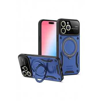 Apple iPhone 15 Pro Uyumlu Joy Lens Standlı Kapak - Lacivert
