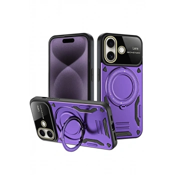 Apple iPhone 16 Kılıf Joy Lens Standlı Kapak - Mor