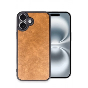 Apple iPhone 16 Plus Uyumlu Kılıf Aras Deri Kapak - Taba