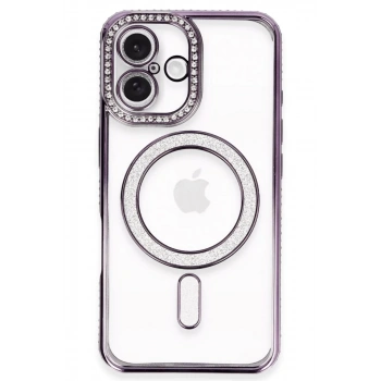 Apple iPhone 16 Plus Uyumlu Kılıf Joke Simli Magneticsafe Kılıf - Derin Mor