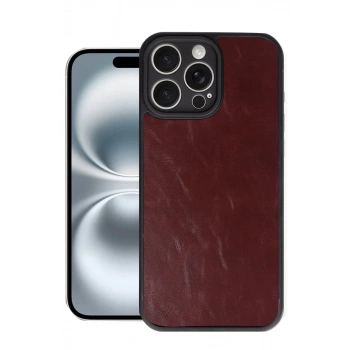 Apple iPhone 16 Pro Max Uyumlu Kılıf Aras Deri Kapak - Bordo