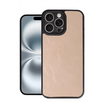 Apple iPhone 16 Pro Max Uyumlu Kılıf Aras Deri Kapak - Pudra