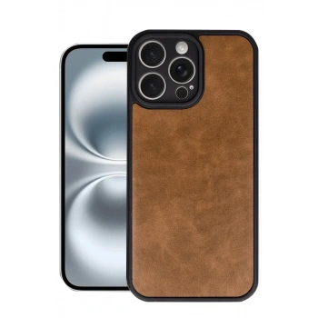 Apple iPhone 16 Pro Uyumlu Kılıf Aras Deri Kapak - Taba