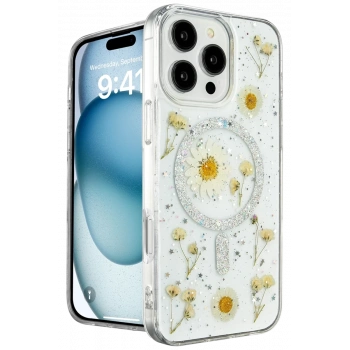Apple iPhone 16 Pro Uyumlu Kılıf Daisy Simli Magsafe Kapak - Gümüş