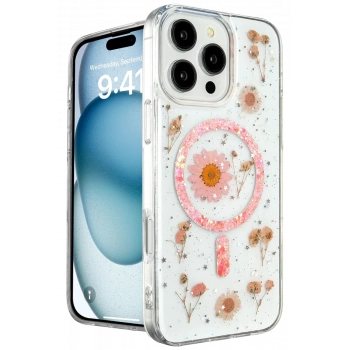 Apple iPhone 16 Pro Uyumlu Kılıf Daisy Simli Magsafe Kapak - Pembe