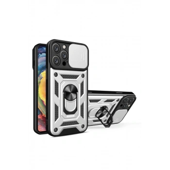 Apple iPhone 16 Pro Uyumlu Kılıf Pars Lens Yüzüklü Silikon - Gümüş