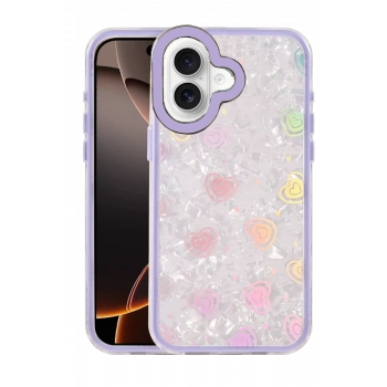 Apple iPhone 16 Uyumlu Lumi Desenli Kapak - Mor