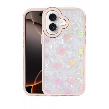 Apple iPhone 16 Uyumlu Lumi Desenli Kapak - Pembe