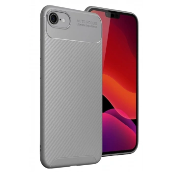 Apple iPhone 16E Uyumlu Kılıf Auto Focus Karbon Kapak - Gri