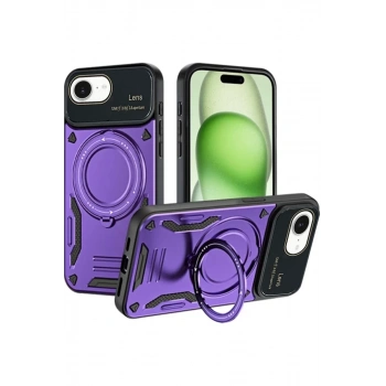 Apple iPhone 16E Uyumlu Kılıf Joy Lens Standlı Kapak - Mor