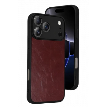 Apple iPhone 17 Pro Uyumlu Aras Deri Kapak - Bordo