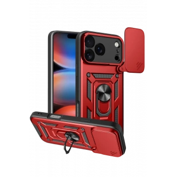 Apple iPhone 17 Pro Uyumlu Pars Lens Yüzüklü Silikon - Kırmızı