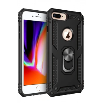 Apple iPhone 7 Plus Uyumlu Kılıf Sofya Yüzüklü Silikon Kapak - Siyah