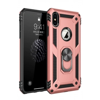 Apple iPhone X Uyumlu Kılıf Sofya Yüzüklü Silikon Kapak - Rose