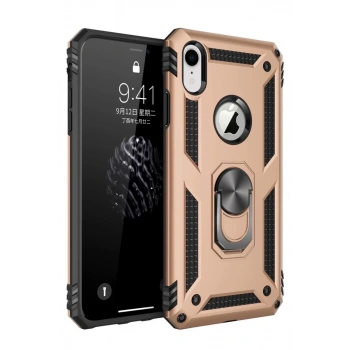 Apple iPhone XR Uyumlu Kılıf Sofya Yüzüklü Silikon Kapak - Gold