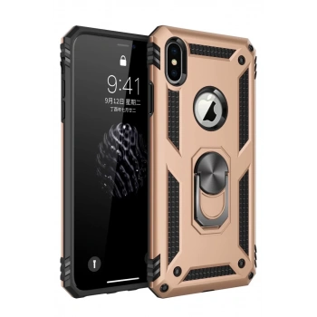 Apple iPhone XS Max Uyumlu Kılıf Sofya Yüzüklü Silikon Kapak - Gold