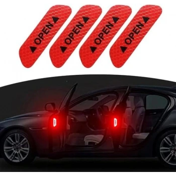 Araba Kapı Açık Uyarı Reflektörü Etiket Sticker 4lü 9.5x2.5cm Kırmızı