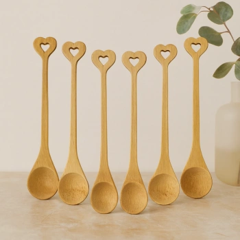 Bambu Ahşap Çay Kaşığı Seti 6lı (Yuvarlak & Kalp Saplı)