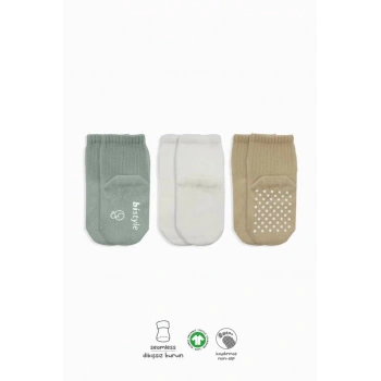 Basic Kaymaz Penye Soket Çorap 3Lü BS10107 Nil Ekru Bej