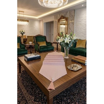 Çizgili Tek Runner, Colber Tek Runner 40x140cm Pudra