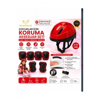 Çocuk Kaskı Ve Dizlik, Dirseklik Eldiven Set KIRMIZ/KIRMIZISİYAH
