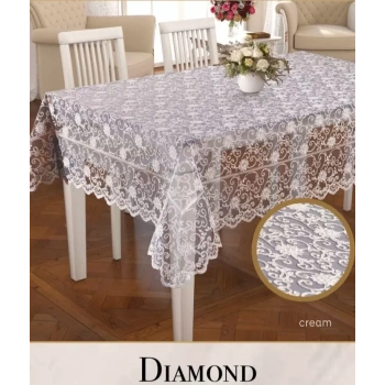 Dertsiz Daimond Model Krem 160x220cm İşlemeli Dantelli Tek Masa Örtüsü