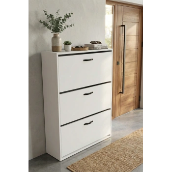 Düşer Kapaklı Ayakkabılık Beyaz 74 cm