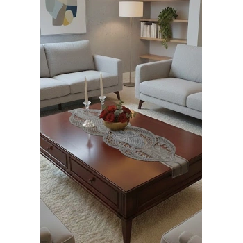 Fransız Dantel Detaylı Tek Runner, Masa Üzerine Runner, Masa Örtüsü Runneri